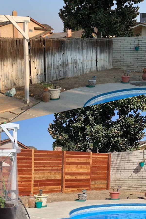 before-and-after-of-fence-repair-near-pool-bakersfield-ca